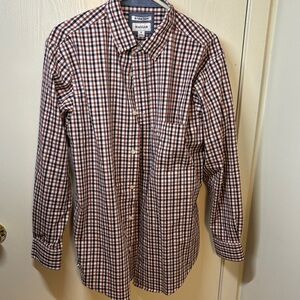 Haggar Men’s Long-Sleeve Button-Down Check Shirt - Brown and Navy